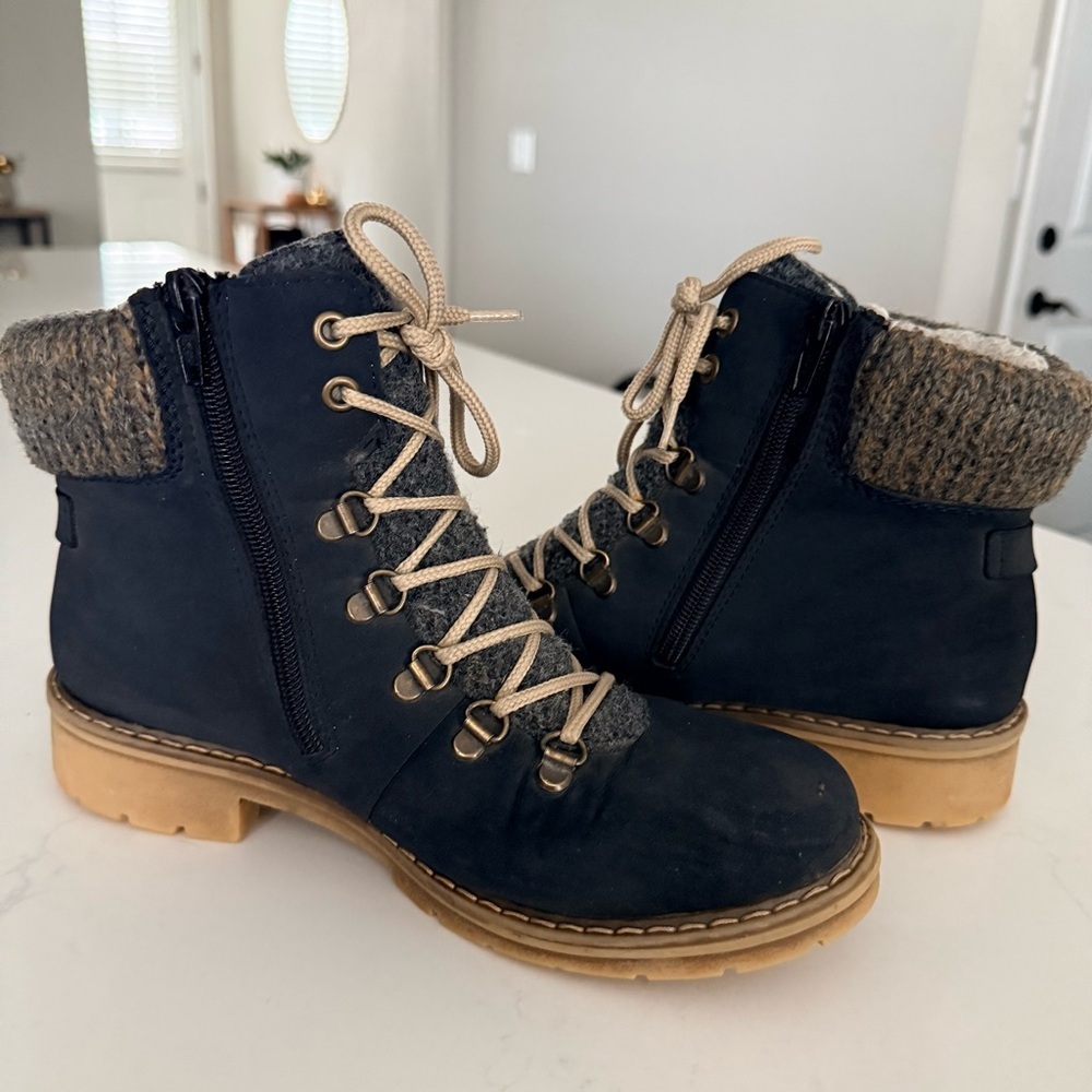 Rieker Sabrina Y9131 Ankle Boots EU 38 Wool Lined Lace Up Zip Black - Picture 5 of 10